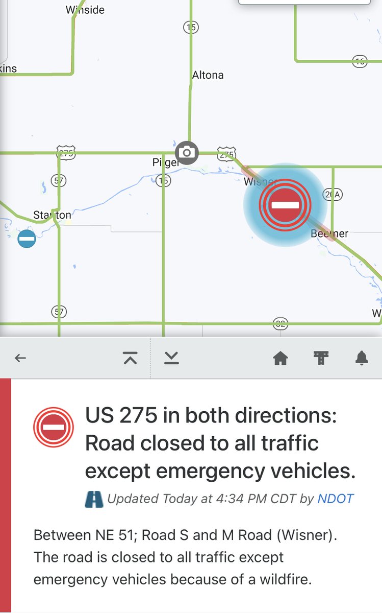NebraskaDOT's tweet photo. ⚠️Traffic Alert ⚠️

Multiple closures are in place while fast moving fires move in various locations in Nebraska. 

Avoid impacted areas. Fires are moving quickly. Please heed all directions and be safe! 

Check https://t.co/dMWDoxnaSl for updates on closures. https://t.co/hX74wZmSwG