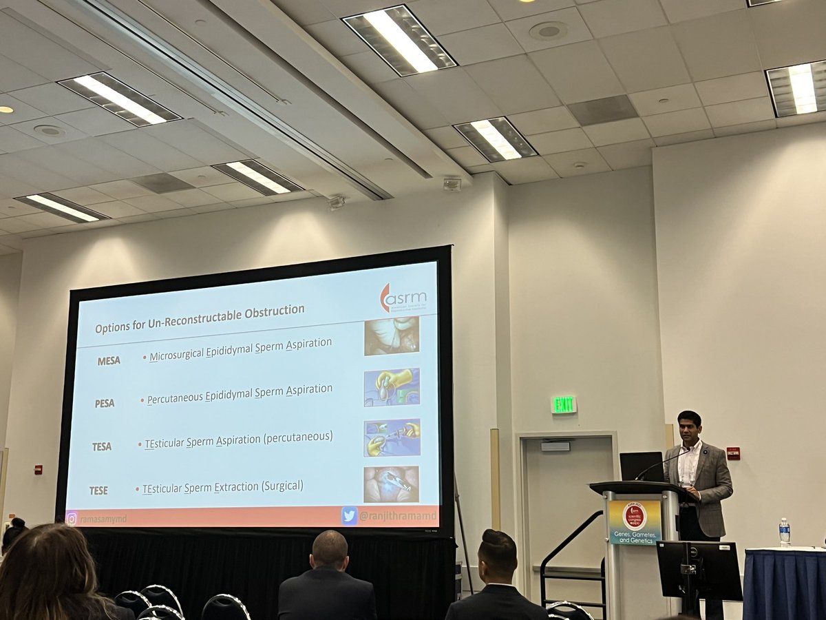 Tremendously informative first session at #ASRM2022 on the recent clinical and lab advances for azoospermia by Drs. @ranjithramamd @kat_hwangMD and Nikica Zaninovic