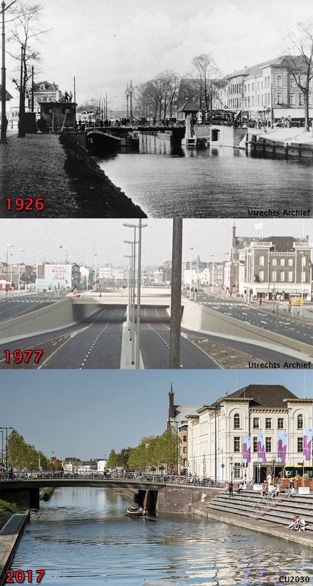 BrentToderian's tweet image. If your city couldn’t avoid making a huge city-damaging mistake, do the next best thing – remove the mistake, &amp;amp; repair your city. Like #Utrecht NL did. 

(via @BicycleDutch)