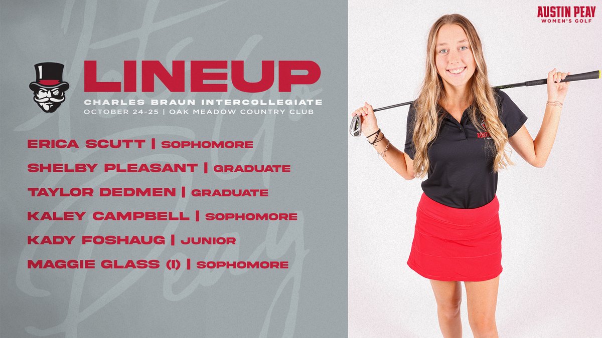 Teein' it up one last time. The Govs wrap up the fall slate at the Charles Braun Intercollegiate! 🎩⛳️

📍 Oak Meadow Country Club
🌆 Evansville, Indiana
🗞️ --> bit.ly/3TR4qJ1
📊 --> bit.ly/3CYIqVx

#ASUNWGolf | #LetsGoPeay