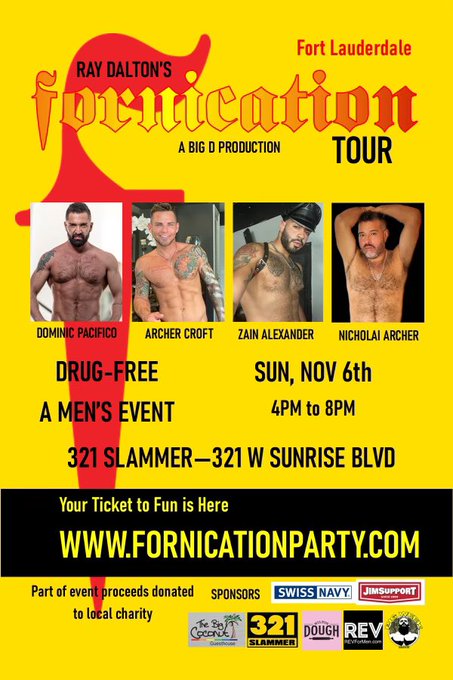 The next @FornicationMen
 Party will be in Fort Lauderdale, FL on Nov. 6th.
Featuring these hot studs