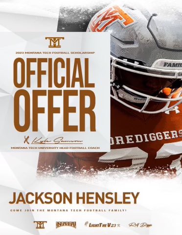 After a great conversation with <a href="/CoachKyleSamson/">Kyle Samson</a> I’m very grateful and excited to receive an official offer  from <a href="/MonTechFootball/">Montana Tech Football</a> #Family #CountOnMe #LightTheV23 <a href="/CoachTravisDean/">Travis Dean</a> @coachdthatcher