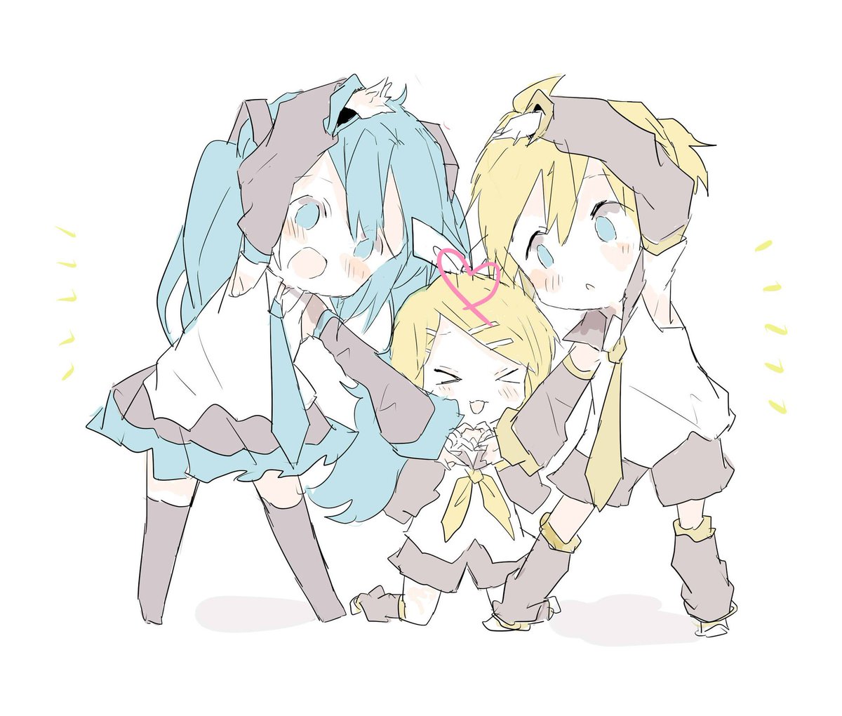 hatsune miku ,kagamine len 1boy 1girl necktie shirt blonde hair twintails skirt  illustration images