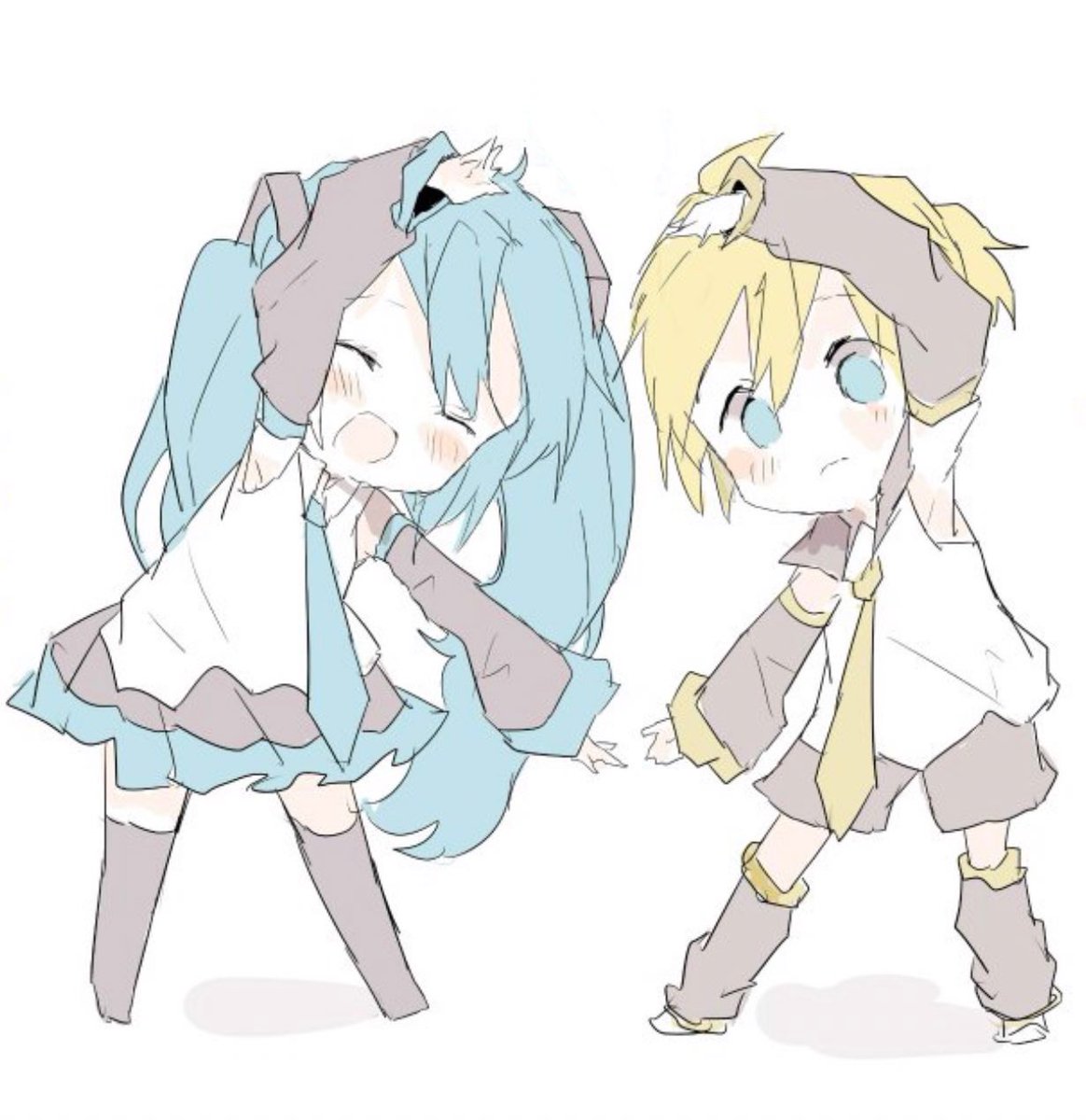 hatsune miku ,kagamine len 1boy 1girl necktie shirt blonde hair twintails skirt  illustration images