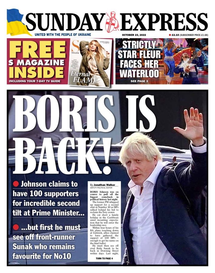 Boris is Back! Oh dear, look what the Sunday Excess promised its readers Dead in the water before the ink dried