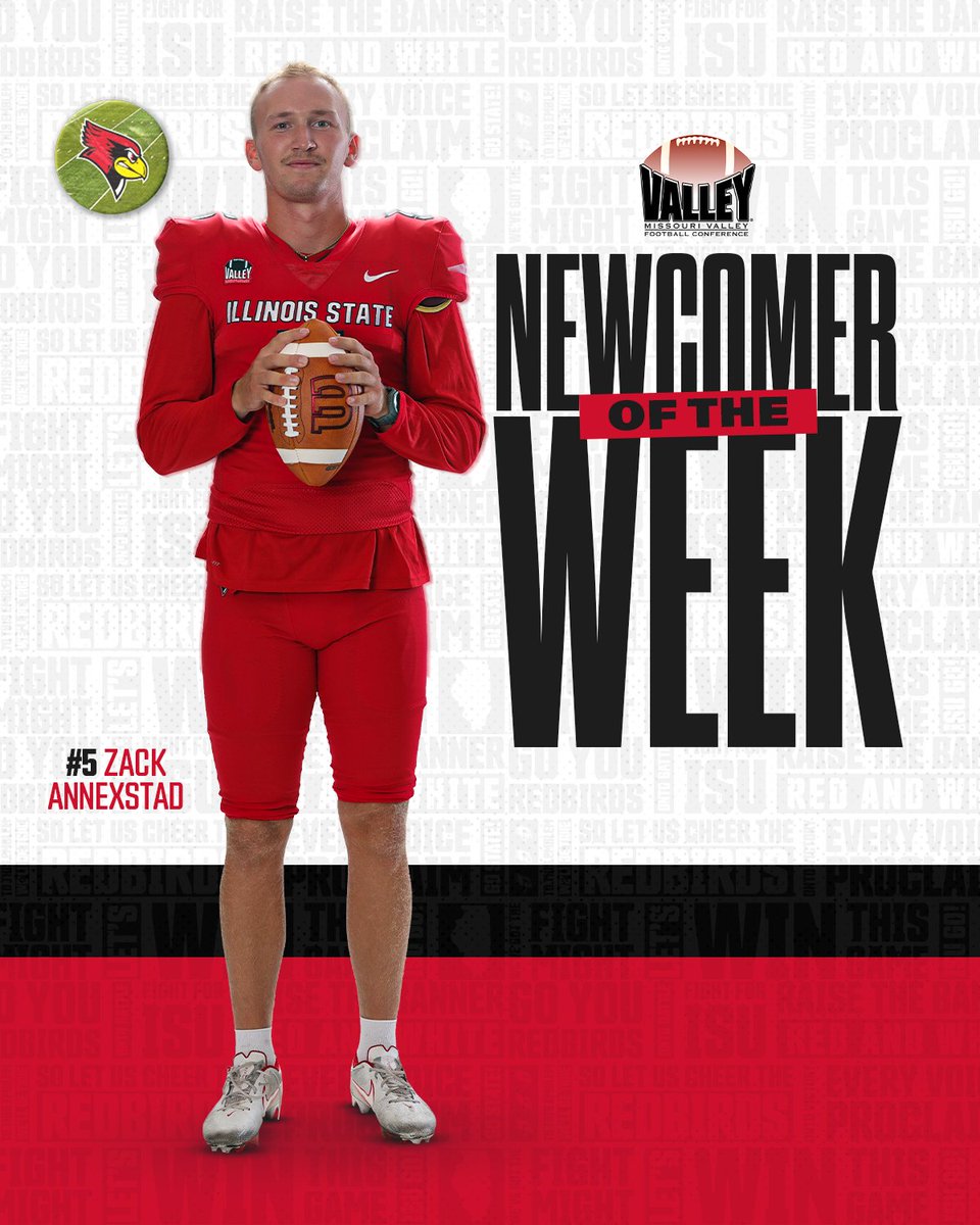 Illinois State Football (@redbirdfb) on Twitter photo ๐๐๐๐๐๐๐
<a href="/ZackAnnexstad/">Zack Annexstad</a> threw for 274 yards and accounted for 4 TDs (2 rushing, 2 passing) in yesterday's win over the Sycamores, earning him Valley weekly honors for the second time this season!
Full story โ bit.ly/3TSCZOZ ๐๐๐๐๐๐๐
<a href="/ZackAnnexstad/">Zack Annexstad</a> threw for 274 yards and accounted for 4 TDs (2 rushing, 2 passing) in yesterday's win over the Sycamores, earning him Valley weekly honors for the second time this season!
Full story โ bit.ly/3TSCZOZ