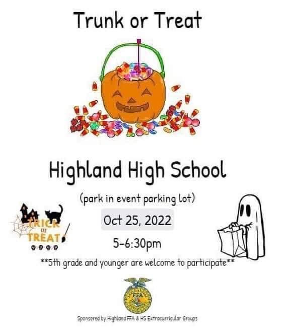 HLSD_AD's tweet photo. Trunk or Treat Night! 
-🎃Tuesday 10/25
-🌎Highland HS Parking Lot
-⏰5-6:30pm
#GoScots #iTLT @HighElem @hlsdsports @SportsMCS https://t.co/oJSNCiTK5a