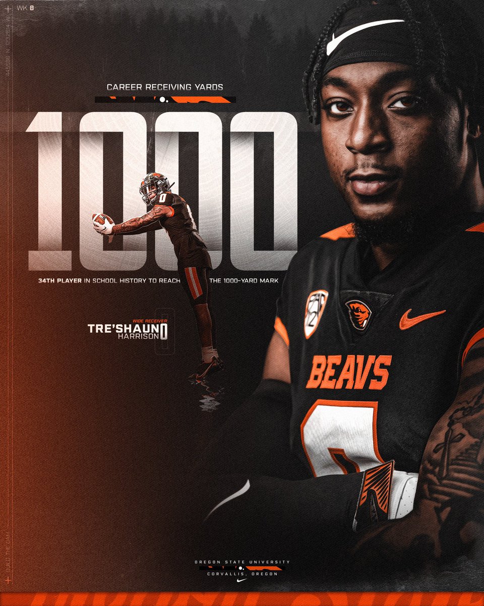 The 34th Beaver with 1000 receiving yards. Congrats, @Treshaunn__ 👏