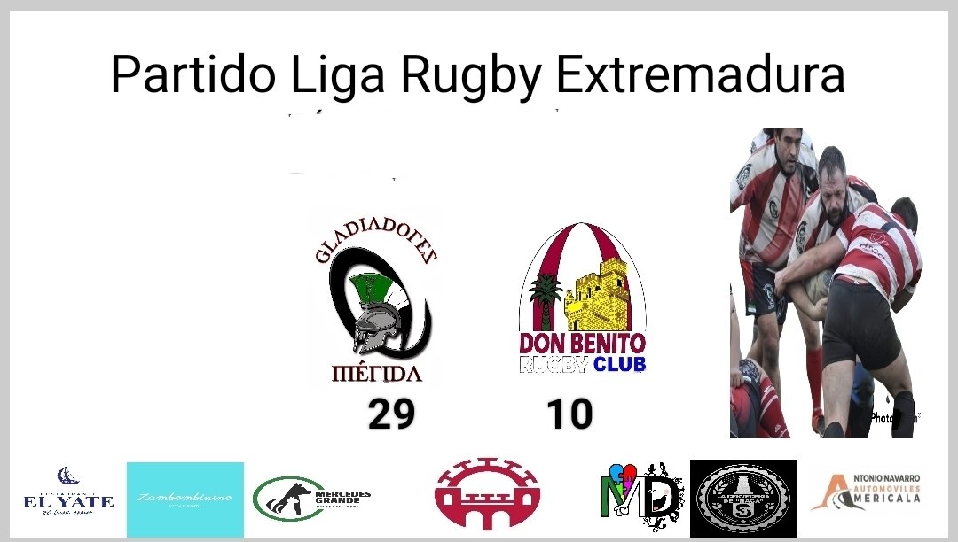 Resultado fin de semana 
2º partido 2ª victoria 
#gladiadoresmeridarugby #deportemerida #merida #rugbymerida #ligarugby #ayuntamientodemerida #liga #Partido #somosdeporte #sabado #findesemana