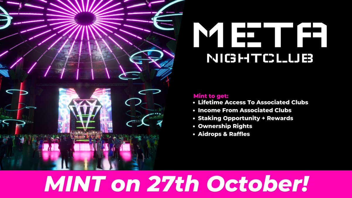 entertainm_io's tweet image. Endless benefits to minting #NFTs from #MetaNightClub!

Join the first NightClub in the Metaverse!

#MNC 
#Metaverseproject #NFTjapan #OpenSeaNFT