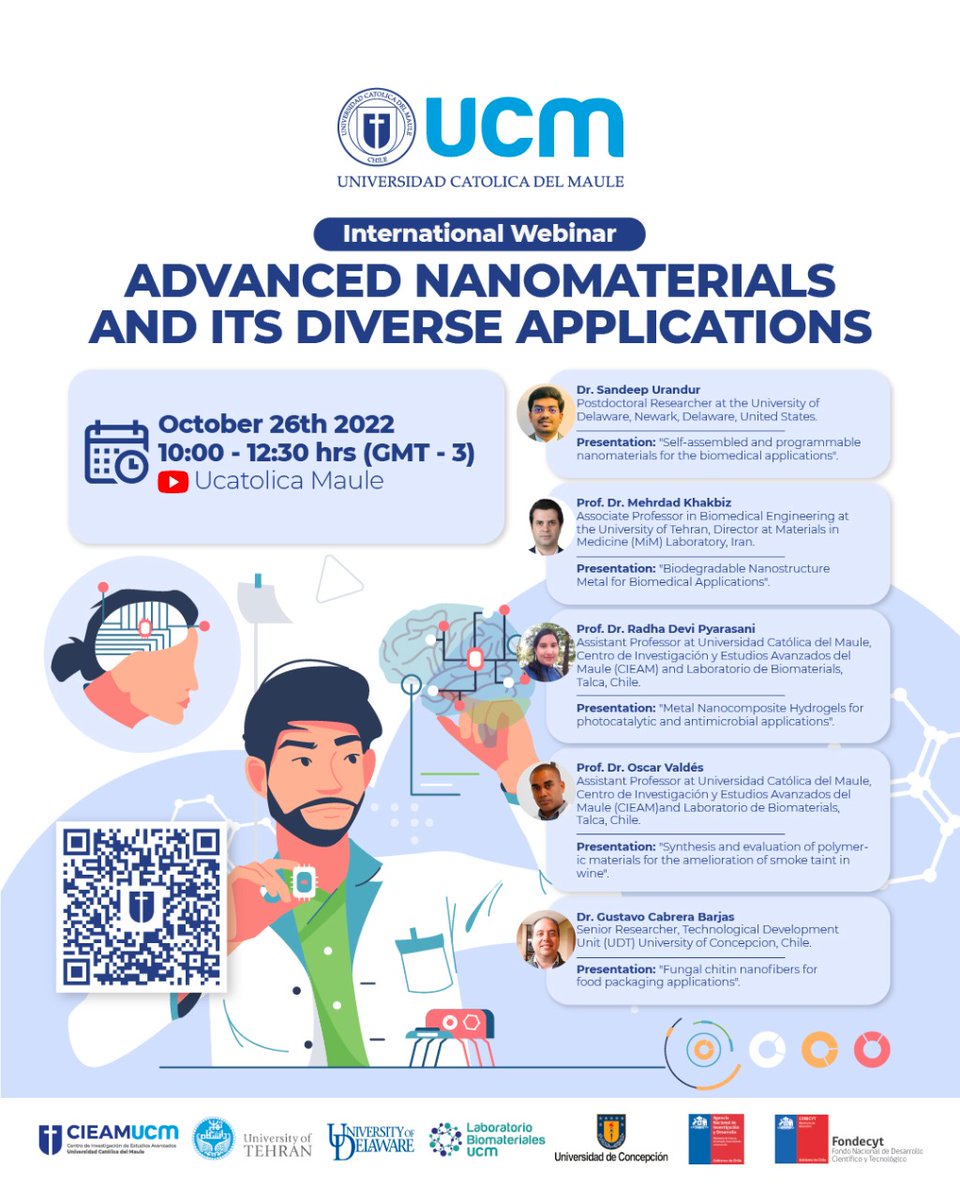 No se pueden perder una semana de ciencia!!
International Webinar “Advanced Nanomaterials And Its Diverse Applications”, organizado por la investigadora <a href="/PyarasaniRadha/">Radha pyarasani</a>, se realizará el día miércoles 26 de 10:00 a 12:30 hrs, por el canal de YouTube youtube.com/user/ucatolica…