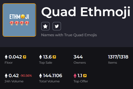 A category for Quad Emojis got added today on <a href="/ensvision/">Vision.eth</a>!

But we still need sub-categories for Emojis. It's a good first step, tho. 🙏
