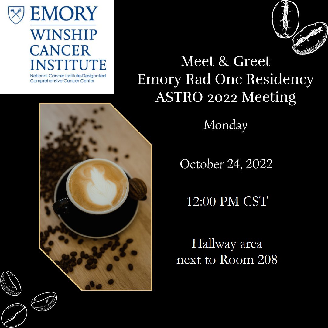 EmoryRadOncRes's tweet image. Hey #MedTwitter senior med students interested in #RadOnc
Emory Residents and Faculty will be taking a snack break @ASTRO_org Monday 10/24 at noon. Come learn more about our training program, life in Atlanta, or just enjoy some free snacks & beverages.