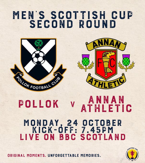 📺 Remember you can watch tonight's sold-out Scottish Cup fixture against Annan Athletic live on @BBCScotland.

⏰ Coverage starts at 7:30pm.

#ScottishCup 🏆