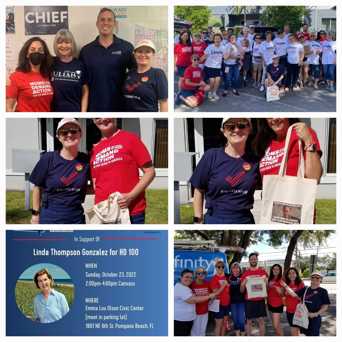 Today <a href="/MomsDemand/">Moms Demand Action</a> volunteers from Broward had a double-header. 
We canvassed in the morning for #schoolboard candidate Steven Julian and the afternoon for <a href="/ElectLinda2022/">Linda Thompson Gonzalez</a> 
Both of them are #GunSenseCandidates
#MomsAreEverywhere