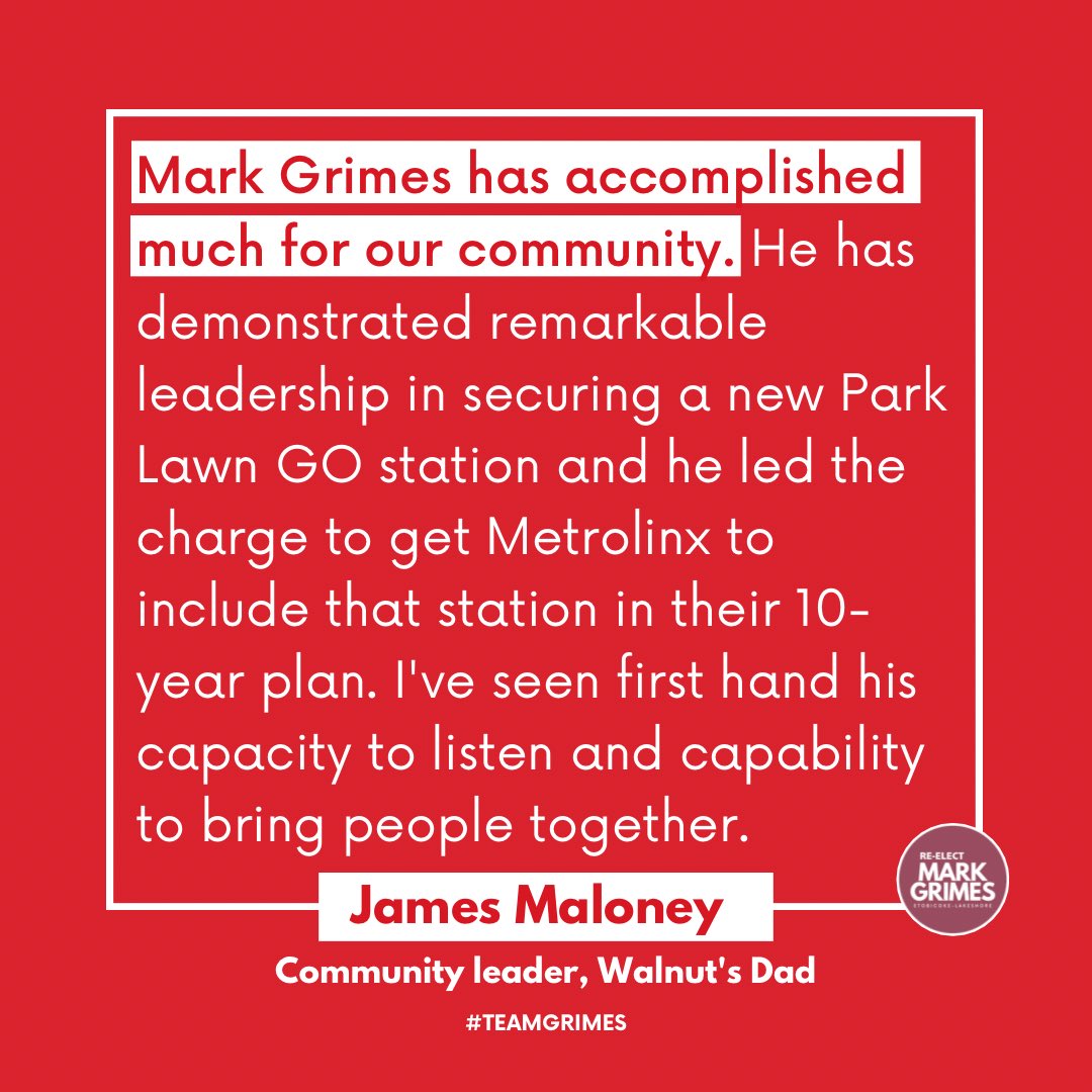 “Mark Grimes has accomplished much for our community” #EtobicokeLakeshore 

- James Maloney
<a href="/j_maloney/">James Maloney 🇨🇦🇺🇦🇨🇦</a>