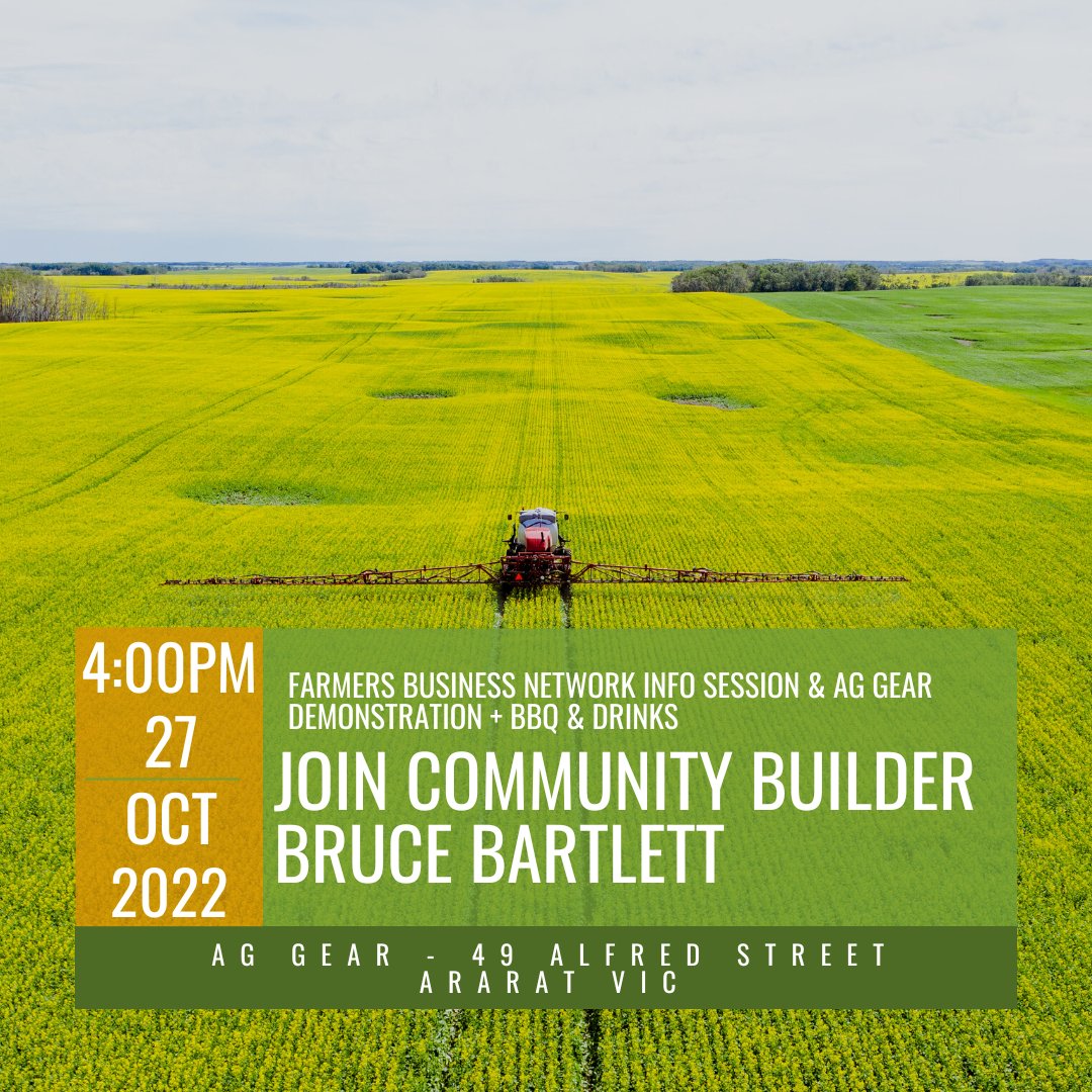 arbailey48's tweet photo. FOUR day's to go! Don't miss out.
Come along to learn about @FBNFarmers and Community  Builder Bruce Bartlett @AgGear.
Make sure you let him know! https://t.co/C7LoUlbTgY