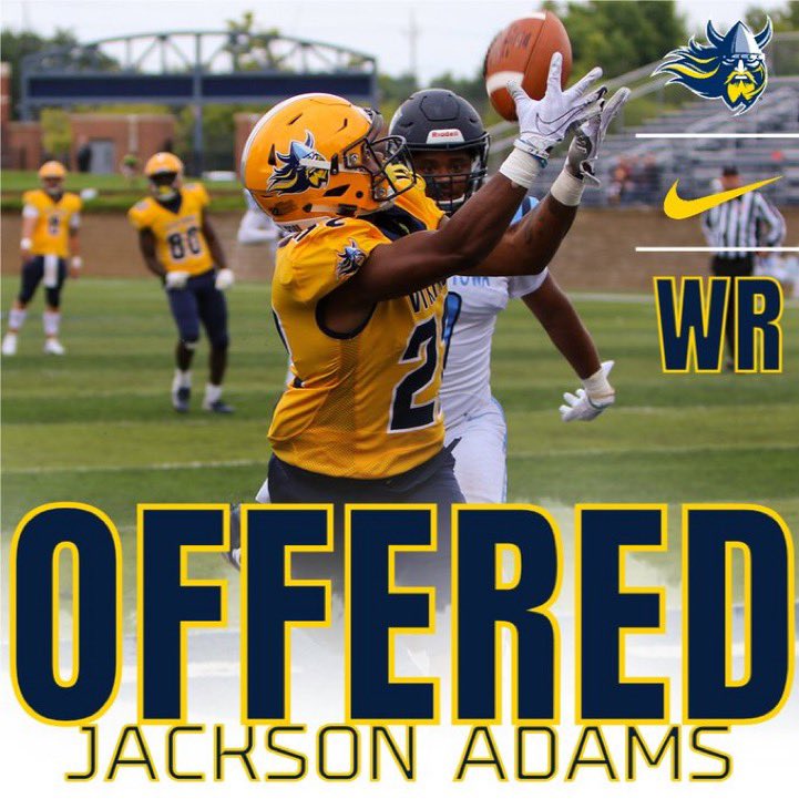 jacksonaadams's tweet photo. After an amazing visit, I’m blessed to receive an offer from @AugieFB  Huge thanks to @CoachOJ_ @CoachSchrenk @CoachCBrink and @AugieCoachBEAR Go Vikings!🔵🟡 https://t.co/befPUcWeRL