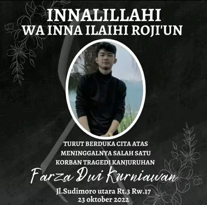 joshuanade's tweet photo. Malang kembali di selimuti duka 🥀 padahal ya baru kemarin ngobrol dan berharap tidak ada penambahan korban lagi 😔 tapi Tuhan berkehendak lain.
Selamat jalan Farza Dwi Kurniawan , bahagia di surga yo mas 🤲🏻 135 😔🥀 https://t.co/fiKzhFkOiJ