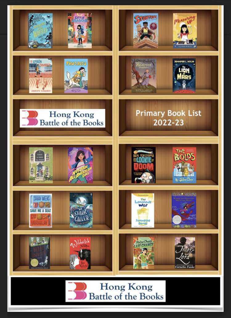 RachelCIp's tweet photo. The Hong Kong Battle of the Books lists are out, I’m never sure if they tell the authors &amp; illustrators that their books are featured, so here they all are! It’s a HK wide school competition, where teams compete to see who knows more about these brilliant books: https://t.co/MbX08xLsj7