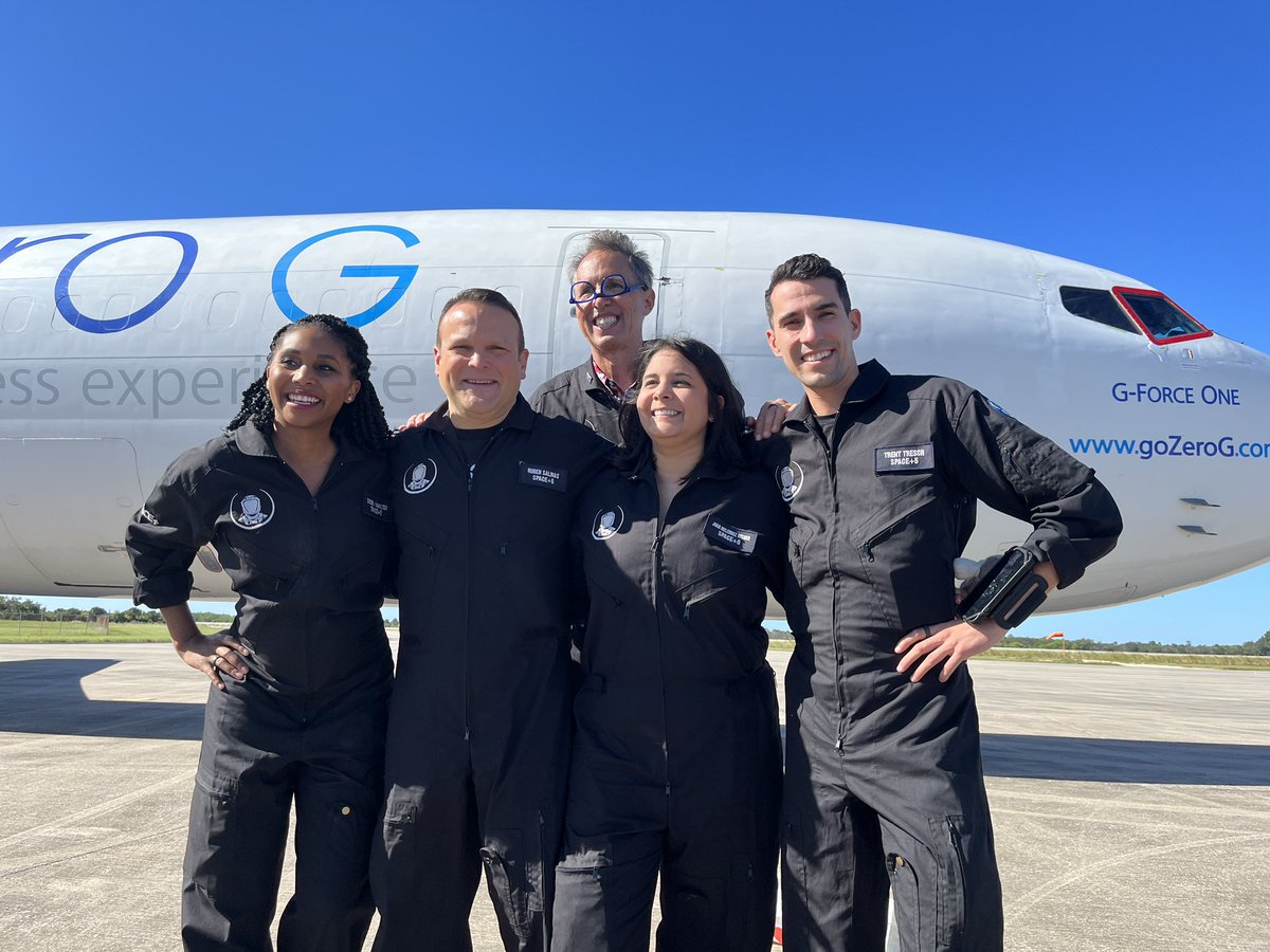 aparrisx's tweet photo. Getting to see the @spaceplusnft Space+5 do their astronaut Zero-G training was a very special part of today. Congratulations to @MikeMongo @YourFemaleEng @rubenfsalinas @SeeSydSoar & @Moonshot87b on a spectacular day! 🚀🌎🌏🌍 @theinspired24 #theinspired24 @GoZeroG #gozerog https://t.co/VBbKGfULhu