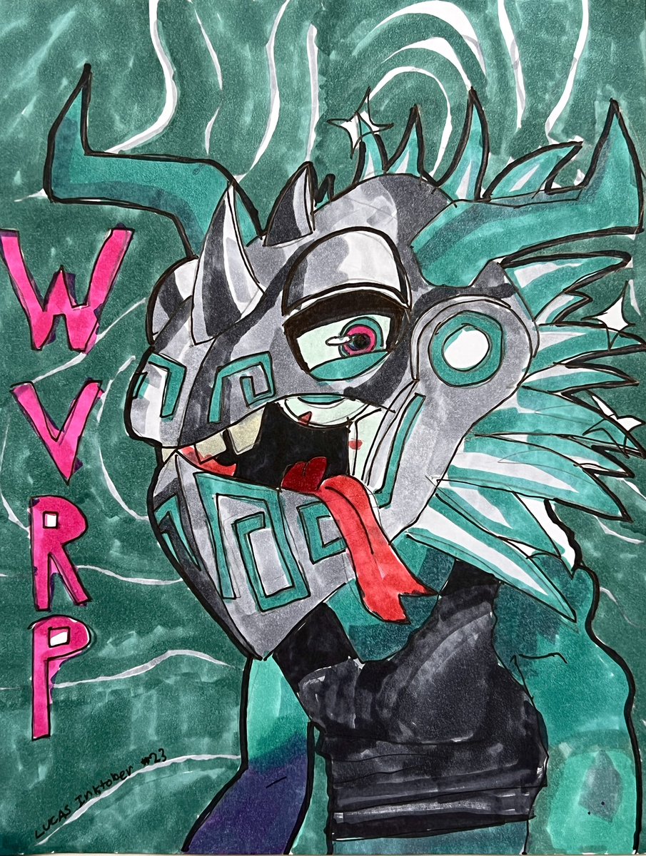 LeadInk_io's tweet photo. I really ❤️ the battle mask DJ Dragoon 🐉. - Lucas, age 10. @warpsound_ai @NFTInktober #NFTInktober https://t.co/MN3N2onX6A