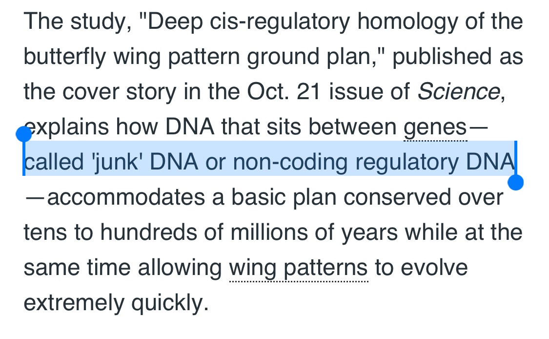 I can’t even NOT ONE practicing biologist who _actually_ studies gene regulation uses the “term” “junk DNA.” The Earth is not flat and noncoding regions are - quoting @mbeisen - not junk.