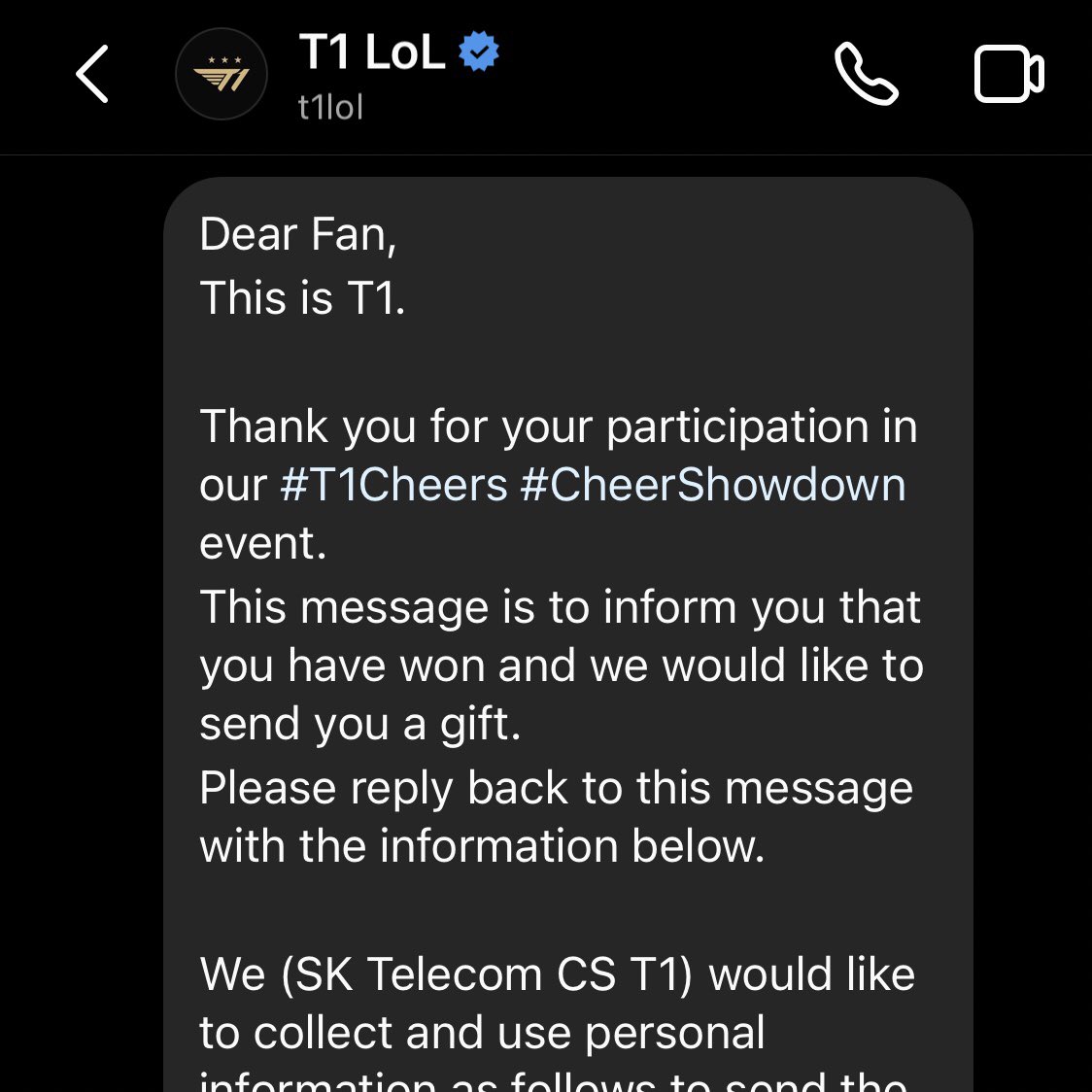 confuxun's tweet photo. I won the T1 cheer event 😭🙏🏻 https://t.co/og6KS64VW5