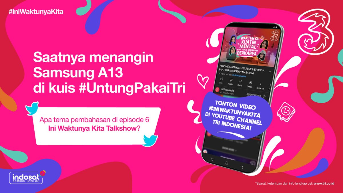 Wuhuuu, #IniWaktunyaKita bagi-bagi hadiah 1 Samsung A13 lagi di kuis #UntungPakaiTri

Kamu belum pernah menang? Masih ada kesempatan kok!

Caranya, jawab dengan benar pertanyaan pada gambar dikolom reply sebanyak-banyaknya.

Mekanisme cek di tweet selanjutnya

#IOHSatuJaringan