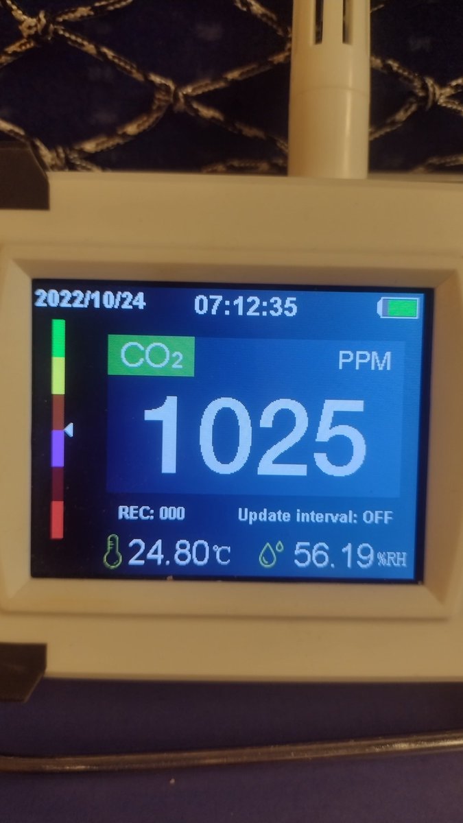 NACREspirale's tweet photo. #covid19
#CO2

TGV  lundi 24 octobre.
Paris-bordeaux 
35 pers dans le compartiment 
Montée très rapide avant départ de 700 à 1200 ppm CO2 
vitesse de croisière : 1025 ppm

Amélioration sur le renouvellement de l air. Bravo

Objectif : < 800 ppm
@SNCF
@SNCFVoyageurs 
@nousaerons https://t.co/PKmHJg6oFD