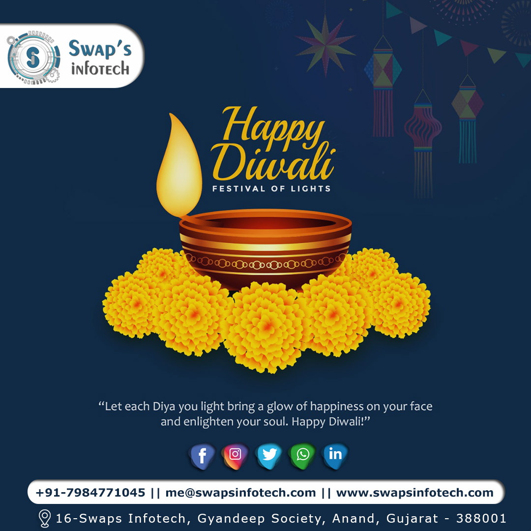 SwapsInfotech's tweet image. " Lets each Diya you light bring a glow of happiness on your face and enlighten your soul "
!! Happy Diwali !!

Contact us on
+91-7984771046/ 8000885383
me@swapsinfotech.com
#diwali #diwalitrending #trending #diwalifestival #FestivalOfLights  #Diwali2022  #swapsinfotech