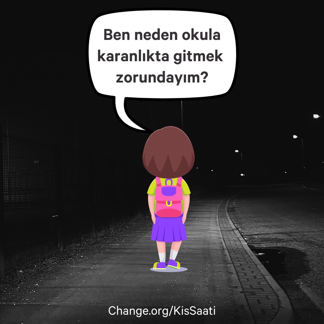 Çocuklar bu yıl da karanlıkta yürümesin! 

Türkiye'nin #kışsaati uygulamasına geçmesi için imzala, paylaş:
👉 chng.it/KnV4LH2B