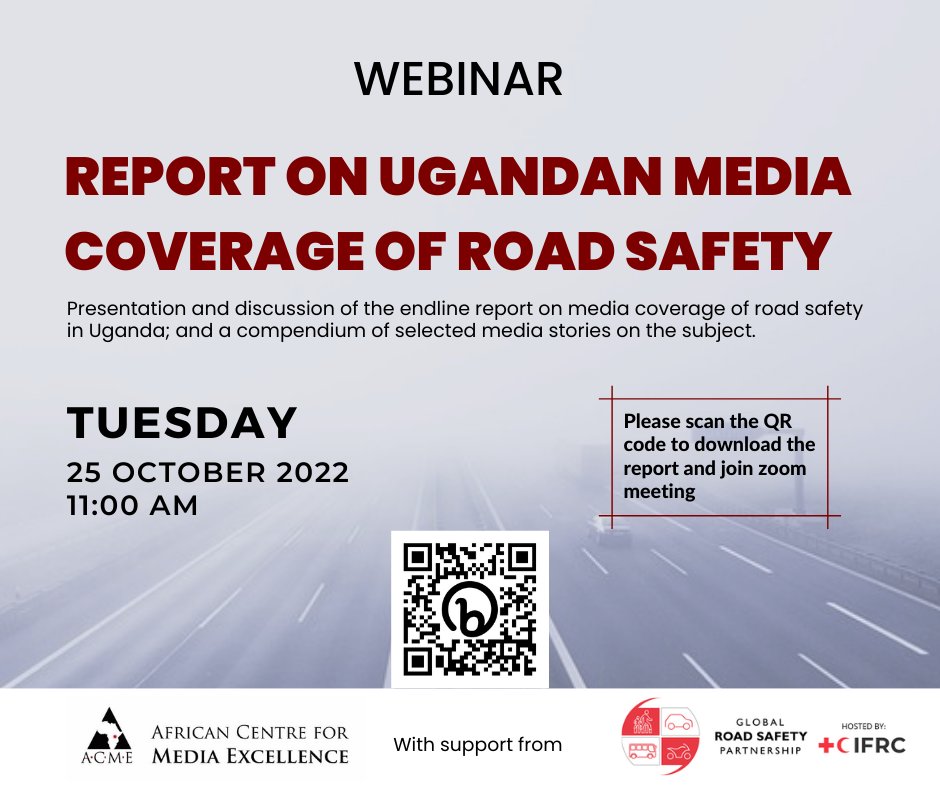 This Tuesday, 25 October 2022, ACME will hold a virtual event to disseminate a report on media coverage of road safety in Uganda. We will also disseminate a compendium of selected stories on the subject. You can read the report in advance here bit.ly/3W6l758