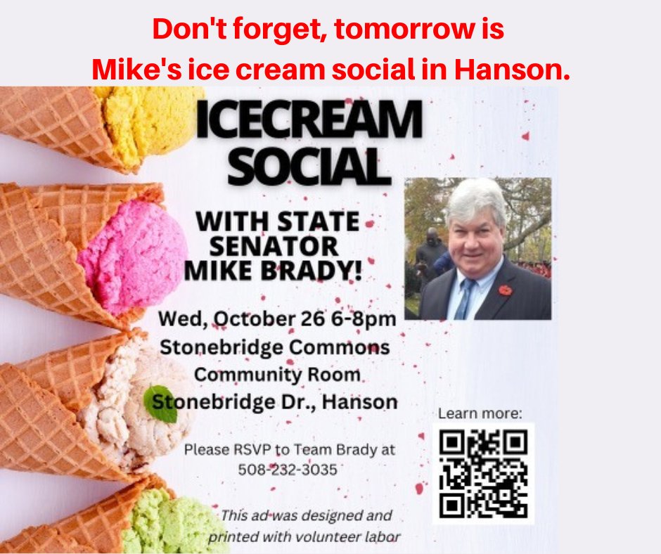 Plymouth County Democratic League (@plymcountydems) on Twitter photo Who wants Ice Cream? Don't forget, tomorrow is <a href="/Brady_Works/">Senator Mike Brady</a>'s ice cream social. #MaPoli #MaPoli Who wants Ice Cream? Don't forget, tomorrow is <a href="/Brady_Works/">Senator Mike Brady</a>'s ice cream social. #MaPoli #MaPoli