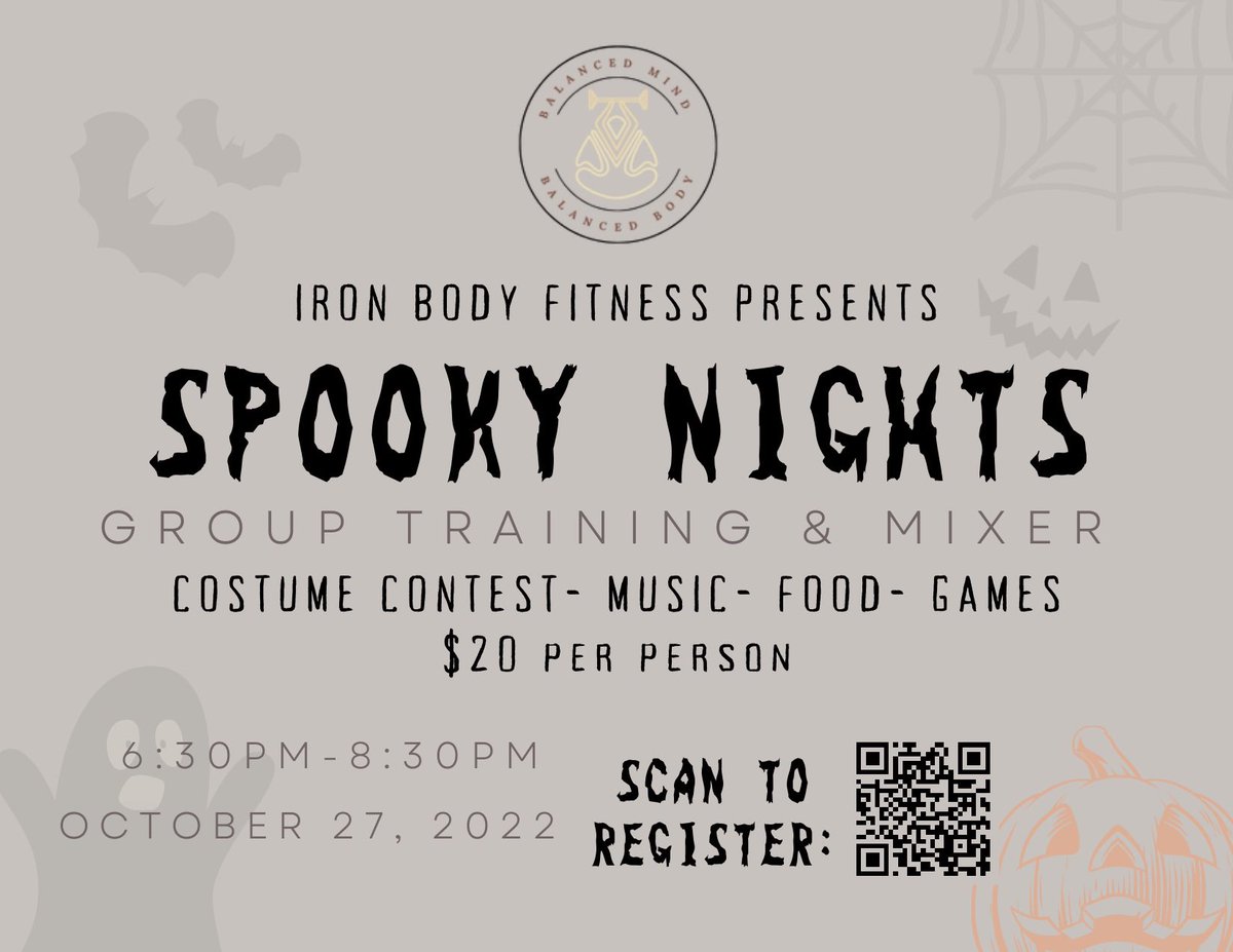 IronBodylife's tweet photo. Can’t wait to see everyone’s spooky costumes! 

There are still a few spots left!

REGISTER:
https://t.co/EfS6X8KOW9 

#michigan #madisonheights #gym #smallbusiness https://t.co/EEIwRwEWMM