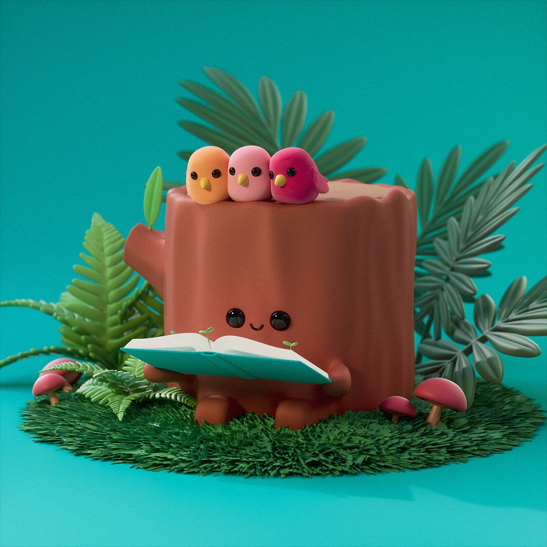 DAY 23 - SPROUT🌱 Sara Stump is excited to share her new "pop-up" book with her friends. Unfortunately, it looks like the forest floor may have added a few 3D elements, but I guess that happens when you keep your books outside.😅 #peachtober22 #3dartwork