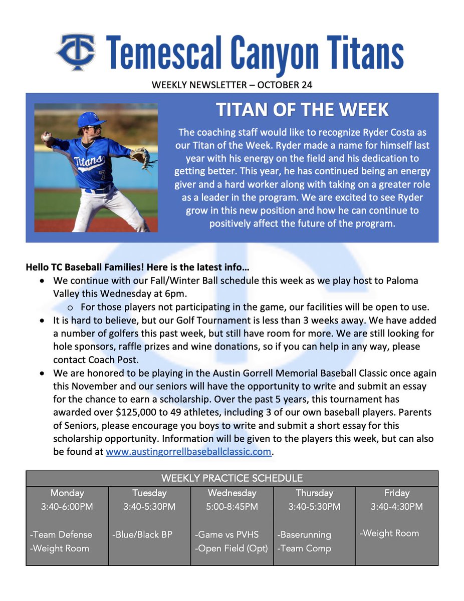 Weekly Newsletter for the week of October 24th