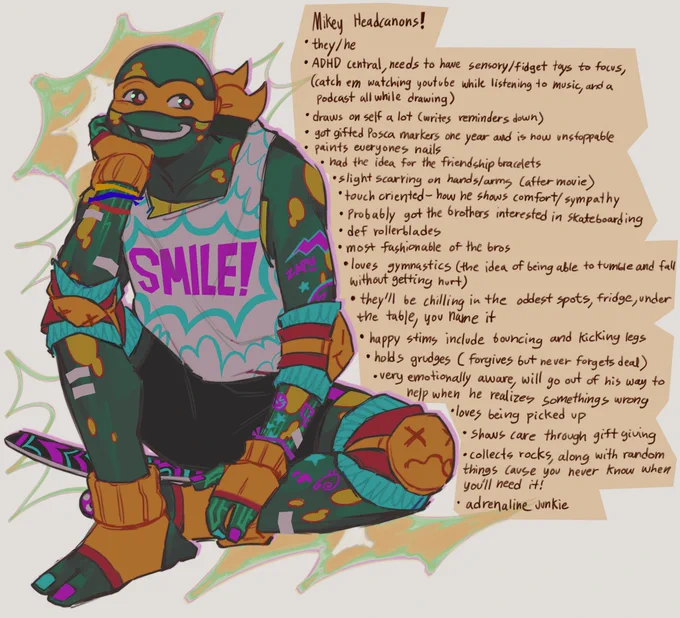 Some headcanons for the fellas!! plus how i like 2 draw em!! (i prob forgot some things) #rottmnt 