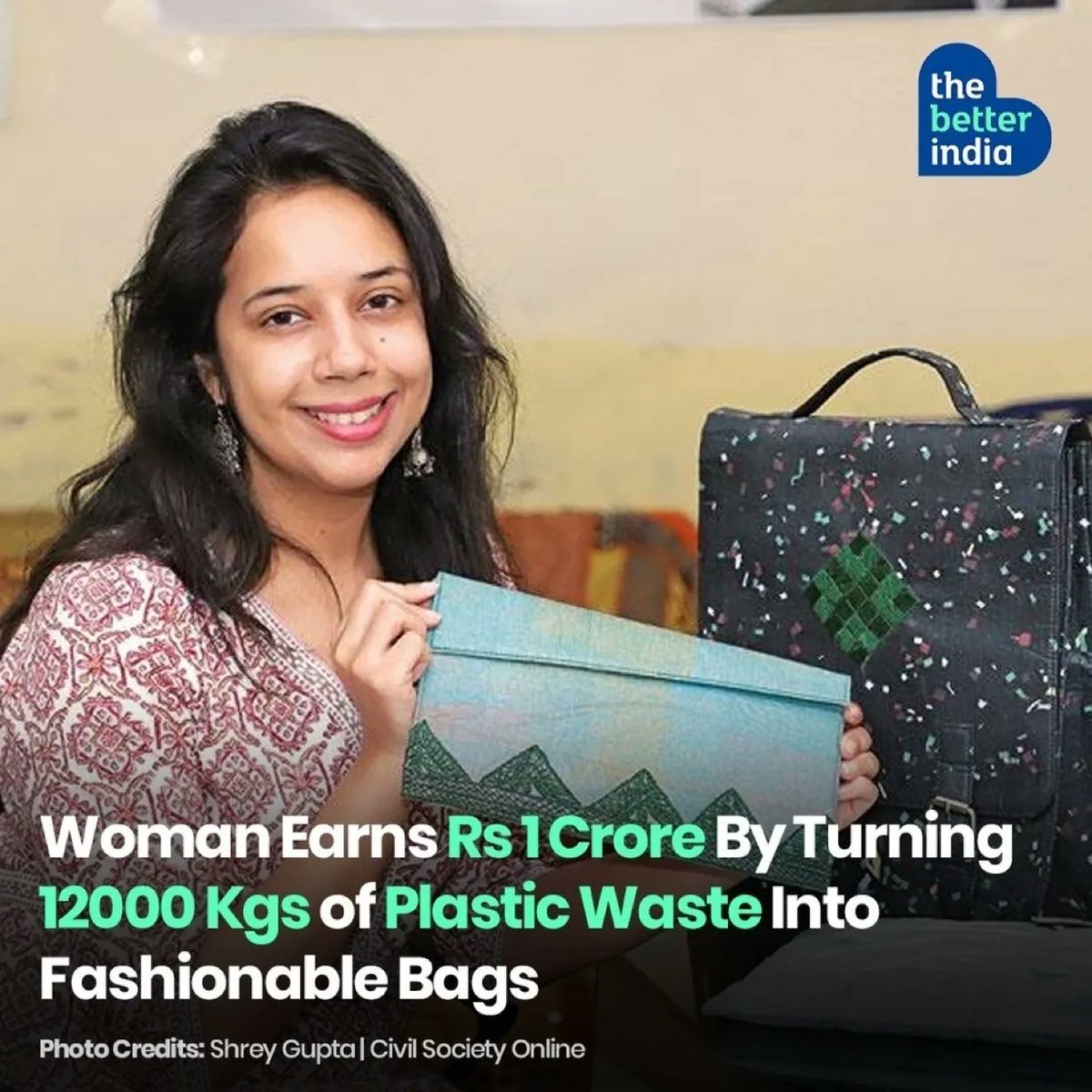 Well done! Delhi-based 🇮🇳 woman entrepreneur Kanika Ahuja launched Lifaffa to help upcycle plastic waste into bags, laptop sleeves, mats & fashion accessories so that it doesn’t end up in landfills & has been able to convert 12,000 kgs of plastic into upcycled products.