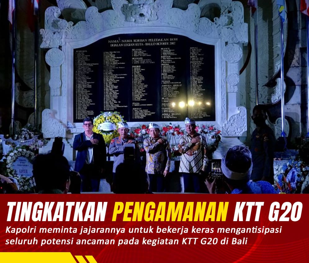 Kapolri meminya jajarannya utk bekerja keras mengantisipasi seluruh potensi ancaman pada kegiatan KTT G20 di bali
#PolriKawalAgendaG20
Amankan Pergelaran KTT G20