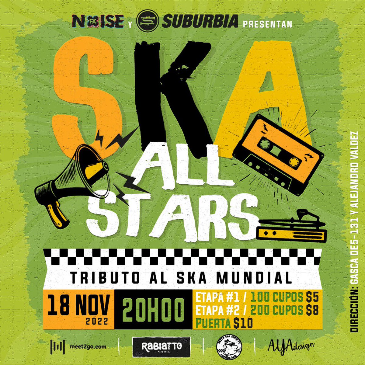 Se viene la 3era edición del #skaallstars Tributo al #ska mundial. 
Preventas en <a href="/meet2go/">meet2go</a>
1era etapa $5
2da etapa $8
Puerta $10
