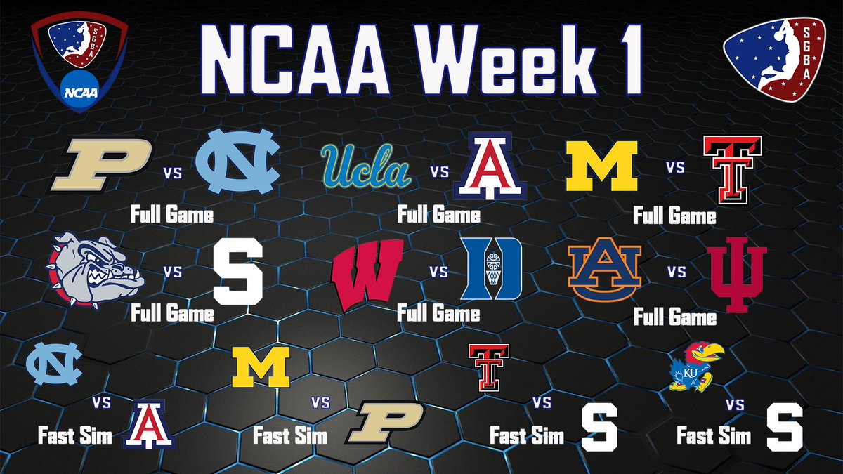 <a href="/SGBA2K/">SGBA</a> 

🚨 Breaking News 🚨

We have the official #Week1 schedule 👀 We have a HUGE slate of games to #TipOff Season 2 🔥 

SGBA Insider “Games of the Week” consist of…
@MichiganSGBA vs @TexasTechSGBA 
<a href="/GonzagaSGBA/">Official SGBA Gonzaga Bulldogs</a> vs <a href="/SpartansSGBA/">Official SGBA Michigan State Spartans</a> 
‼️‼️‼️