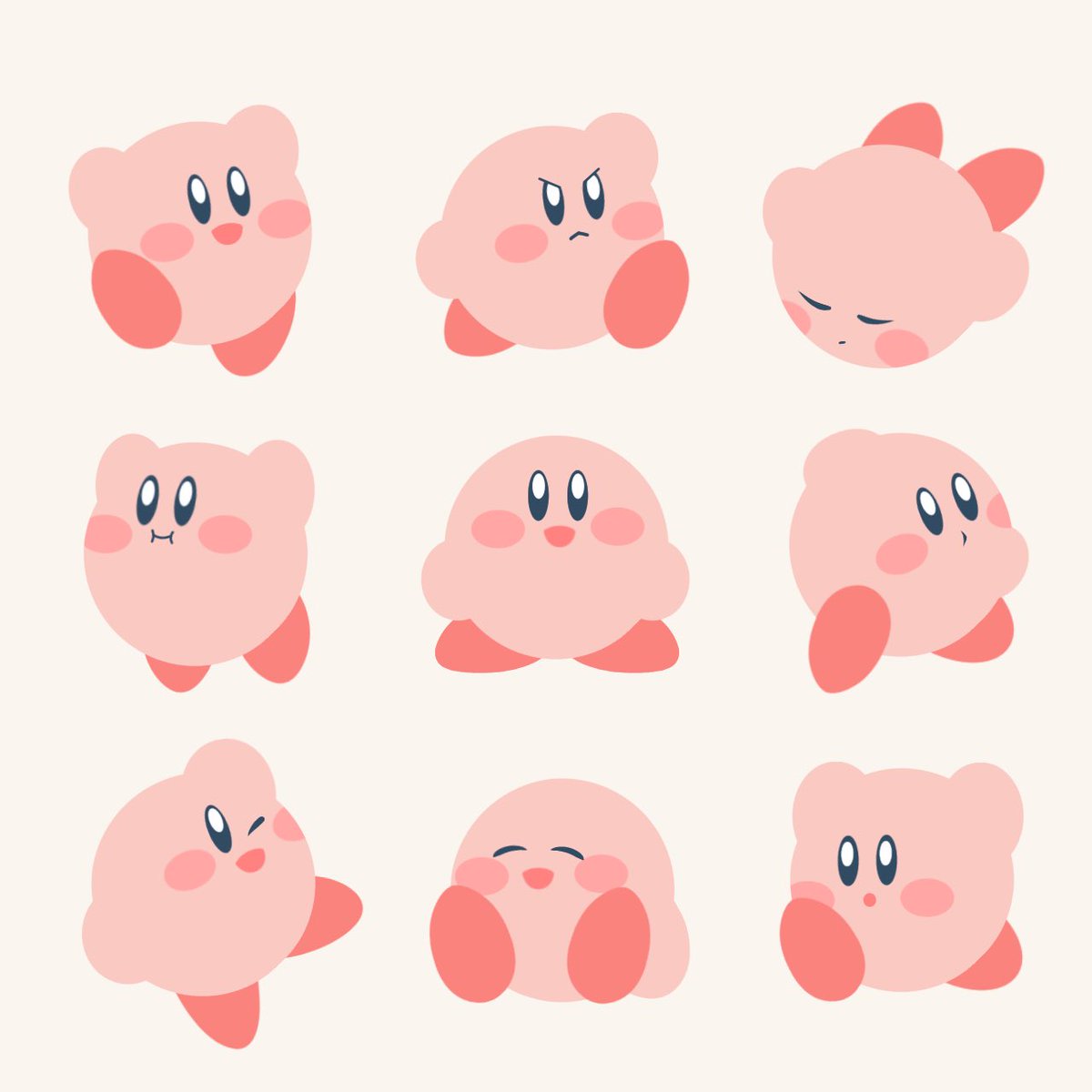 kirby no humans closed eyes white background simple background open mouth smile multiple views  illustration images