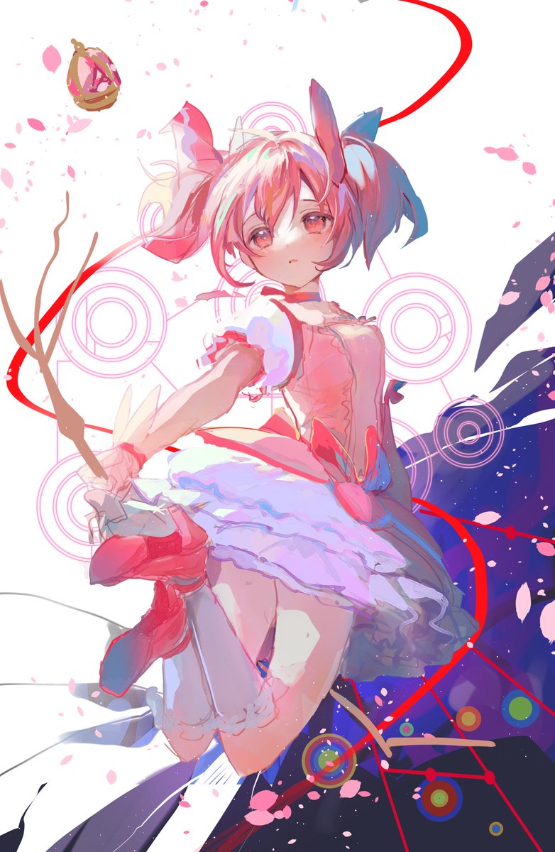 kaname madoka 1girl solo pink hair twintails pink eyes soul gem socks  illustration images