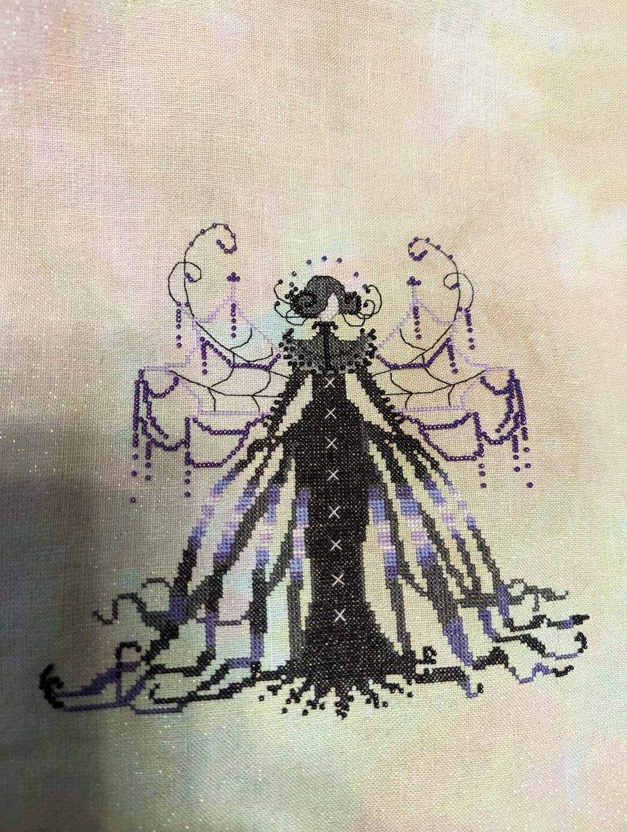 sheal_t's tweet photo. Miss Spider Fluttering Fashion by Nora Corbett stitched on 40 count is finally finished!!! Beads and all. #FlutteringFashion #CrossStitch #MissSpider #FinishedStitch #IDidAThing https://t.co/LdKq6i9pCR