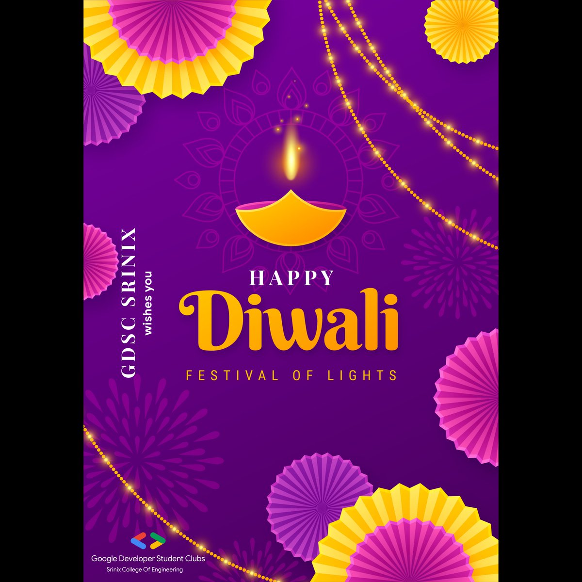 dsc_srinix's tweet photo. May your life be as colorful, magnificent, shimmering and magical as the lights from the lamps of Diwali!

#gdsc #gdscsce #googledeveloperstudentclub #DiwaliCelebration #diwali #diwaliwishes https://t.co/e1ZMyLTioN