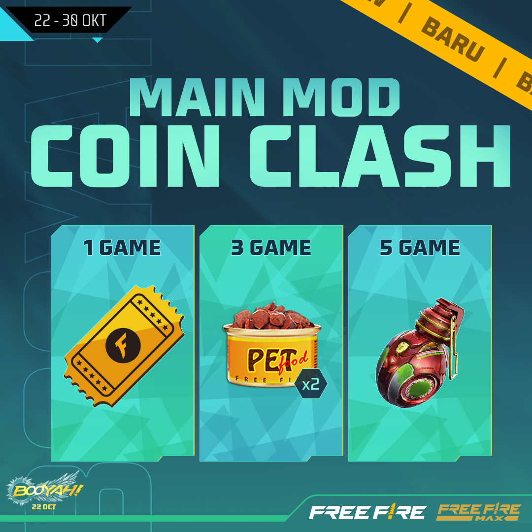 FFMYOfficial's tweet photo. Main mod Coin Clash istimewa pada Booyah Day kali ini dan menangi Bom Tangan Crimson Blow! 💣

#FreeFire #BooyahDay https://t.co/fMYpv4R2Qg