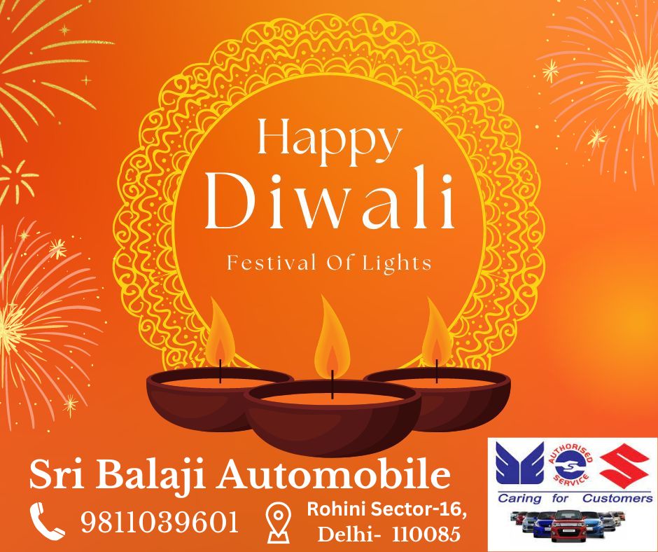 SriBalajiAuto's tweet photo. Team Sri Balaji Automobile (Maruti Authorized Workshop in Rohini) Wishes you All 
HAPPY DIWALI!
May Diwali light the way for a year full of wisdom, truth, love, and joy for Everyone!
@SriBalajiAuto 
#Diwali #festival #festive #happy #deepawali #celebration #cars https://t.co/6DQob2Qvnq