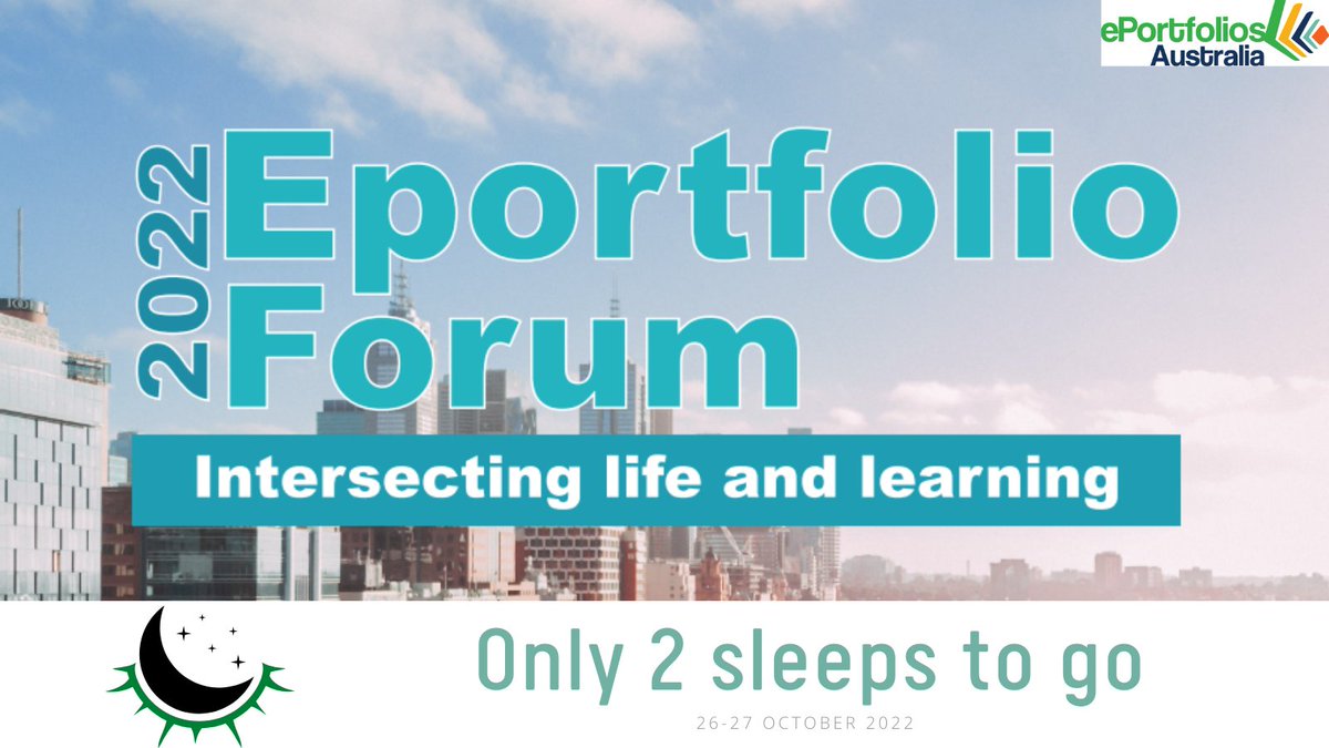 eportfoliosaust's tweet photo. Not long now ... 2022 Eportfolio Forum - 26-27 October #eportforum #lifeandlearning #eportfolio https://t.co/iyH9XDu82M https://t.co/0lVyoByY5G
