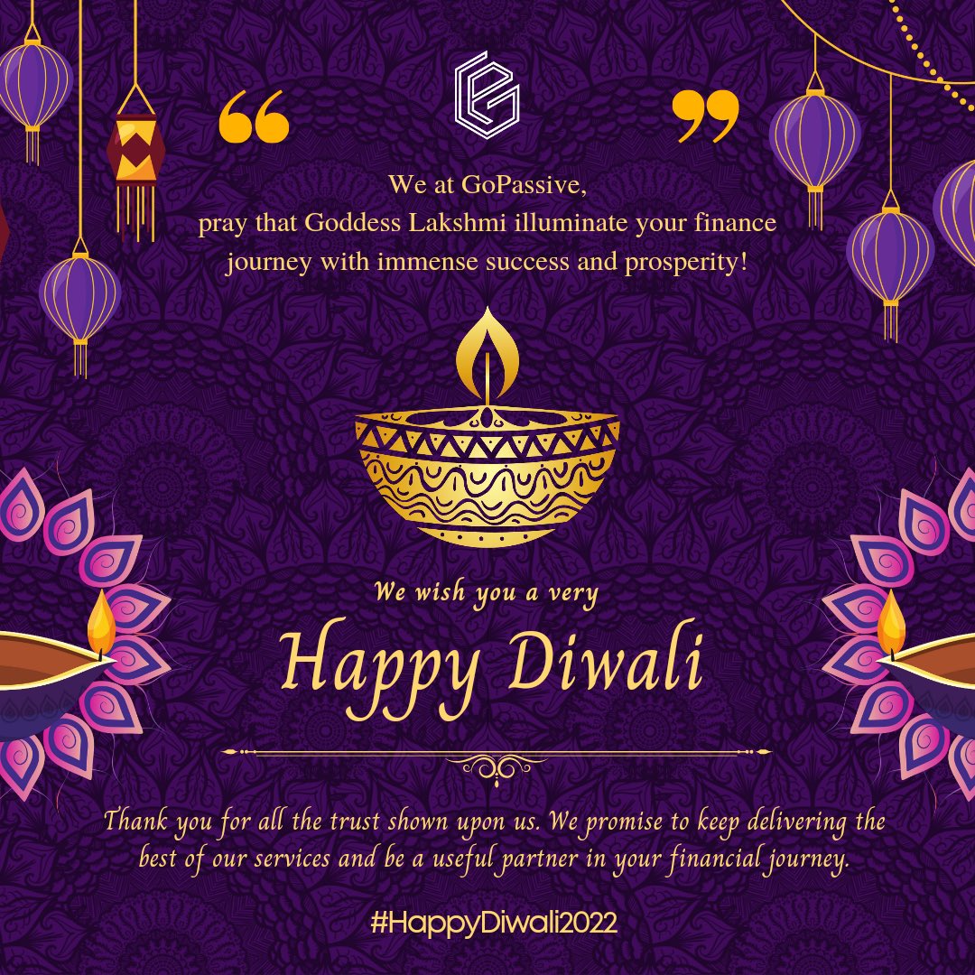 Harshit_222's tweet photo. At *GoPassive* we believe in growth through consistency.
We thank you all for trusting in us and wish you and your family a very *HAPPY DIWALI* !✨

May the blessings from Goddess Lakshmi illuminate your finance endeavours with immense success and prosperity!🙏🏻✨ https://t.co/JD6oMCYGoA